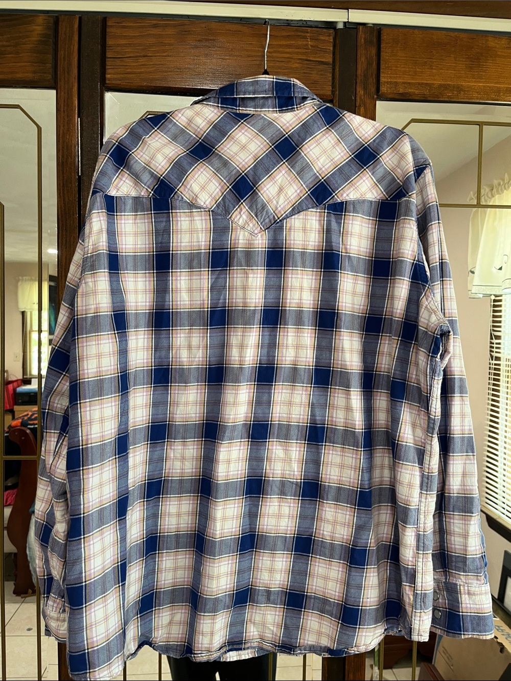 Levi's Men’s Western Blue, Purple Plaid Shirt White Pearl Snap Button - Picture 5 of 8